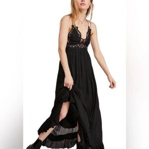Free People Adella Maxi Slipdress With Sheer Lace Bodice And A Ruffled Skirt